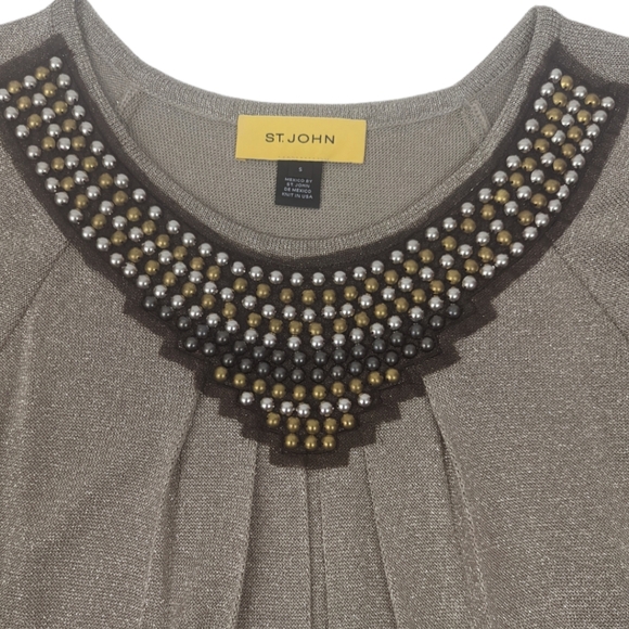 St. John Metallic Evening Blouse Top Womens Small Gold Studded Cocktail Party - Picture 5 of 12